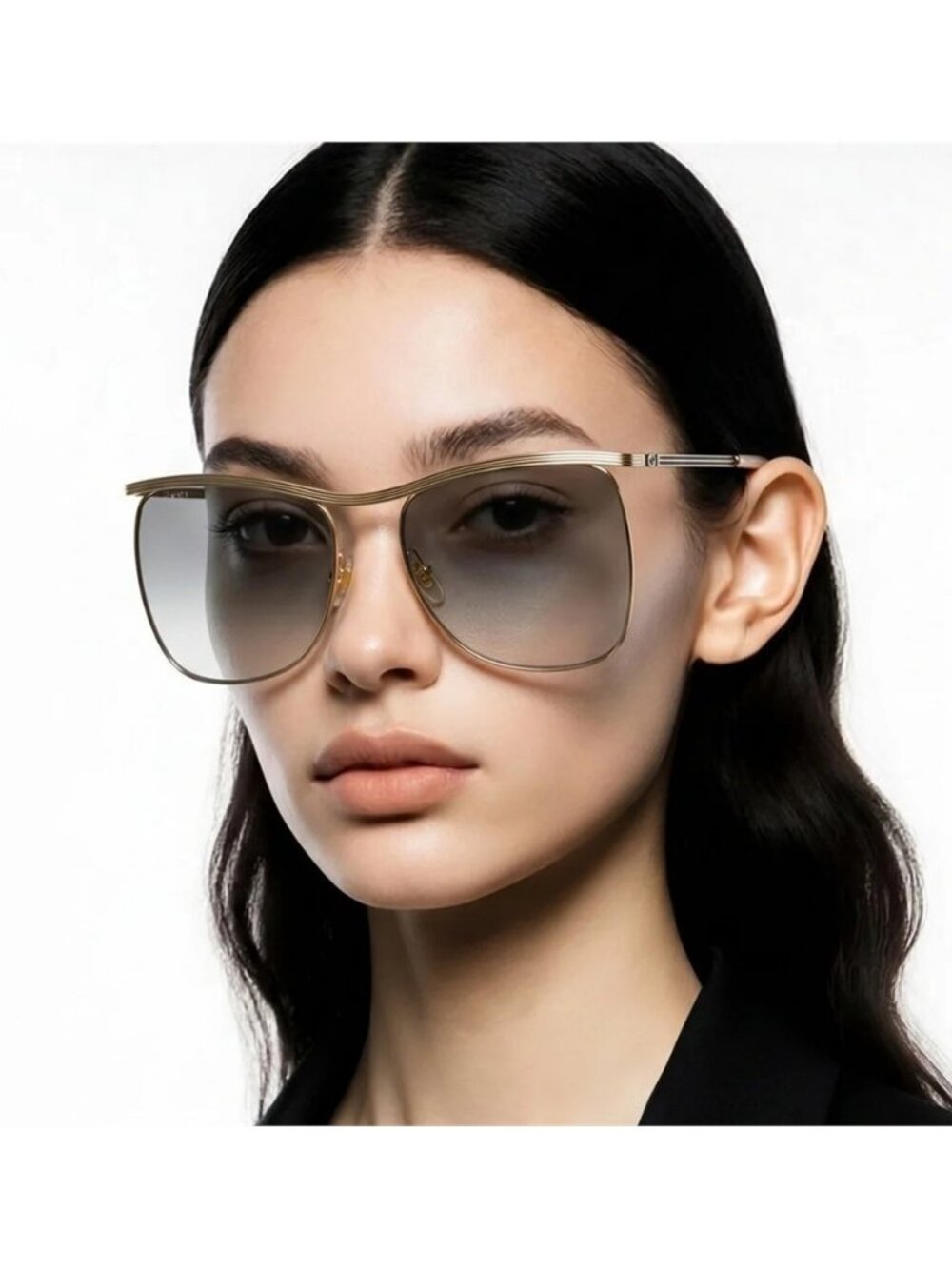 New Authentic Gucci GG0820S 001 Gold Square Sunglasses Grey Gradient Lenses